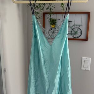 Victoria's Secret Aqua Lace-Trim Slip Dress